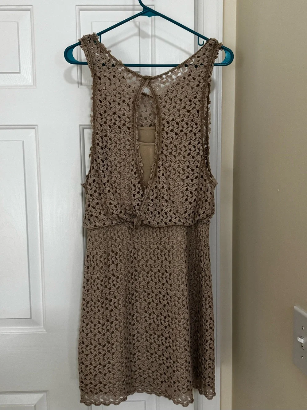 Free People Crochet Overlay Sleeveless Dress in Taupe